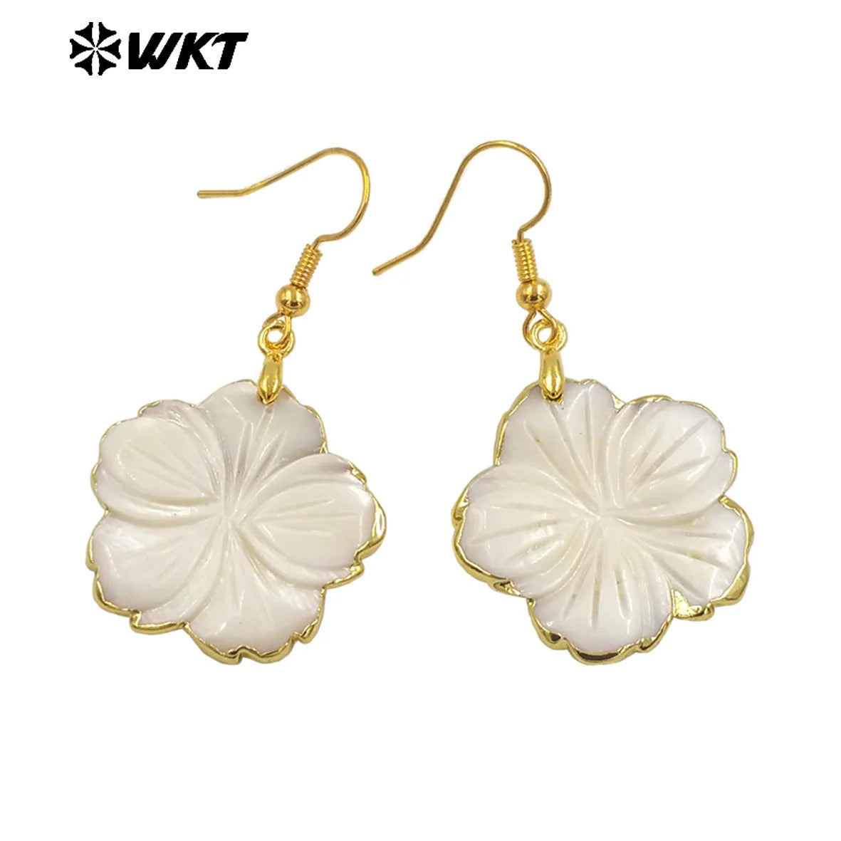 WT-MPE137 New Product Natural Shell With Flower Shape Earring With 18k Gold Plated For Women Birthday Gifts