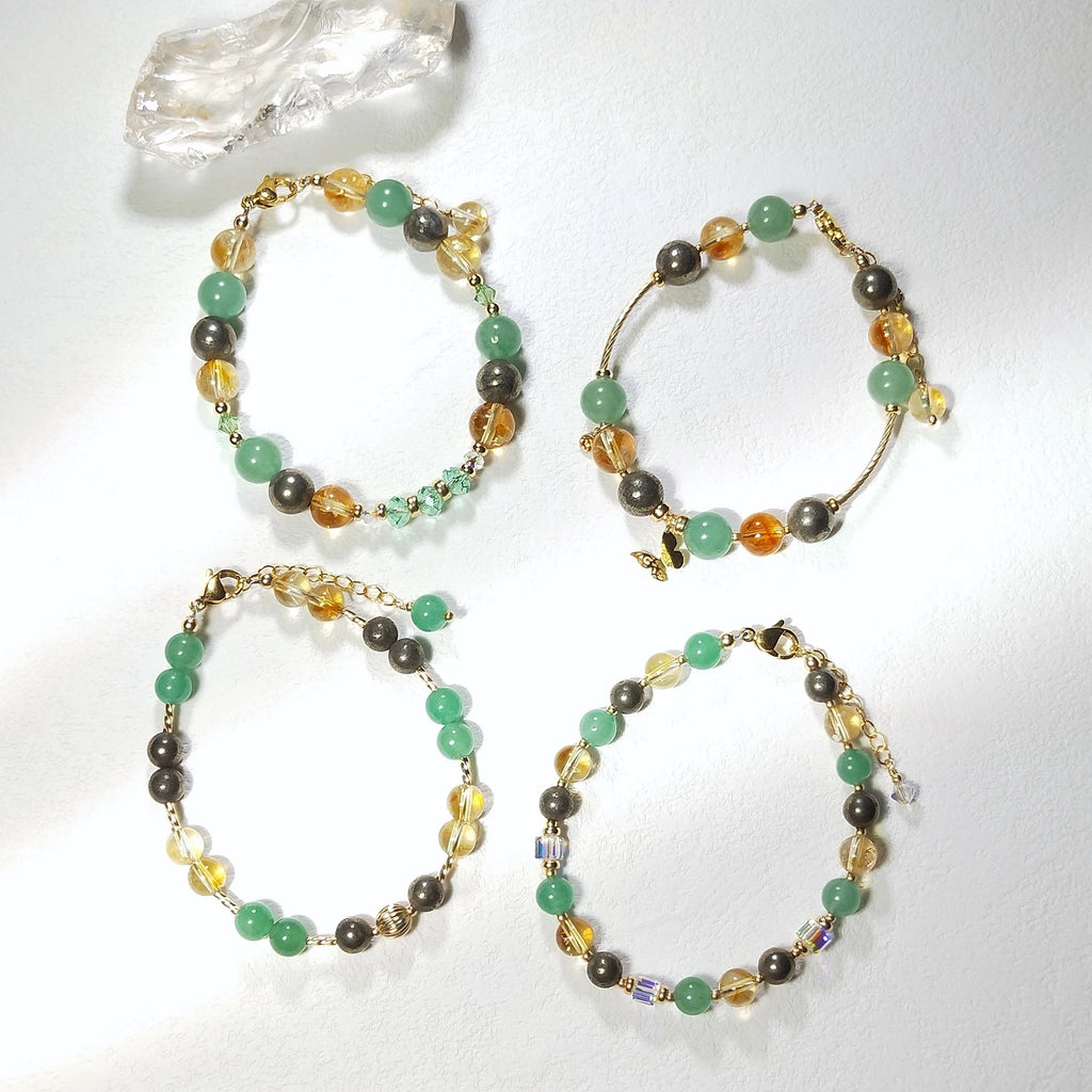 Lii Ji Natural Citrine Pyrite Green Aventurine 6mm/8mm American 14K Gold Filled Charms Handmade Bracelet