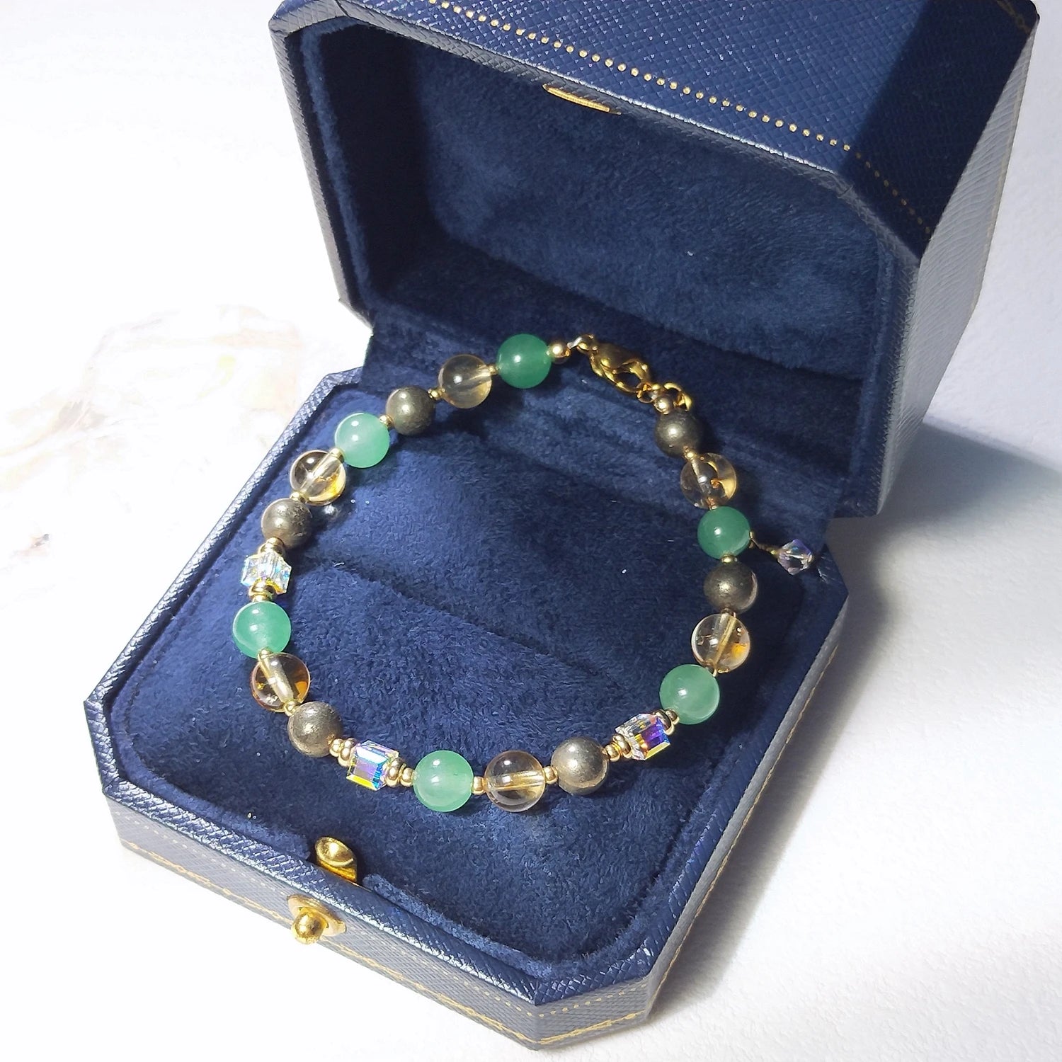 Lii Ji Natural Citrine Pyrite Green Aventurine 6mm/8mm American 14K Gold Filled Charms Handmade Bracelet