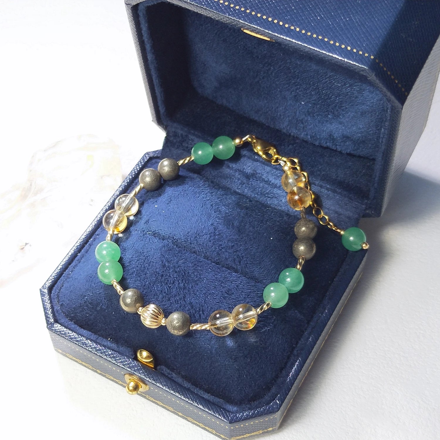 Lii Ji Natural Citrine Pyrite Green Aventurine 6mm/8mm American 14K Gold Filled Charms Handmade Bracelet