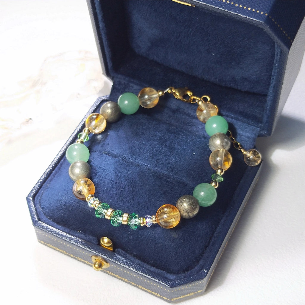 Lii Ji Natural Citrine Pyrite Green Aventurine 6mm/8mm American 14K Gold Filled Charms Handmade Bracelet