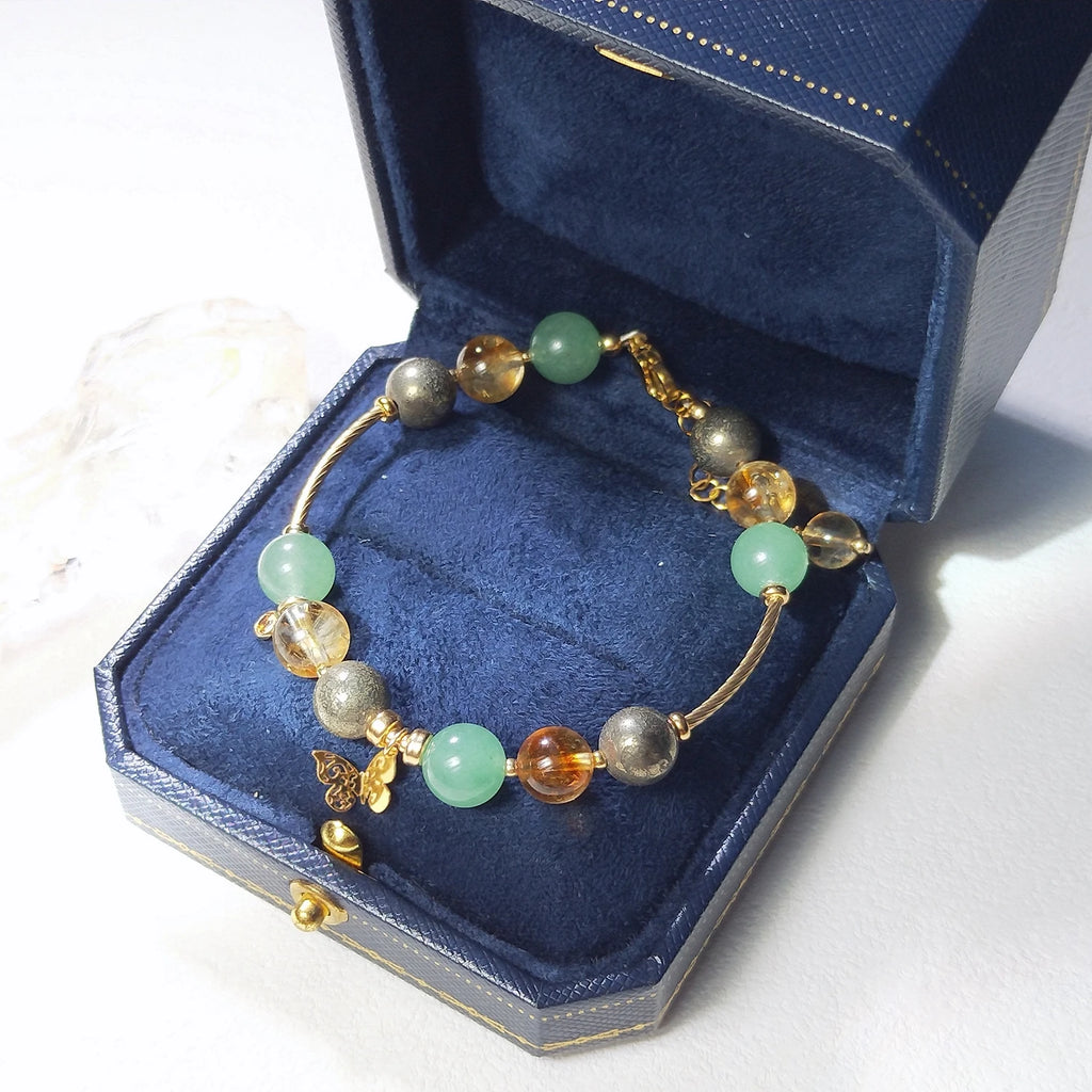 Lii Ji Natural Citrine Pyrite Green Aventurine 6mm/8mm American 14K Gold Filled Charms Handmade Bracelet