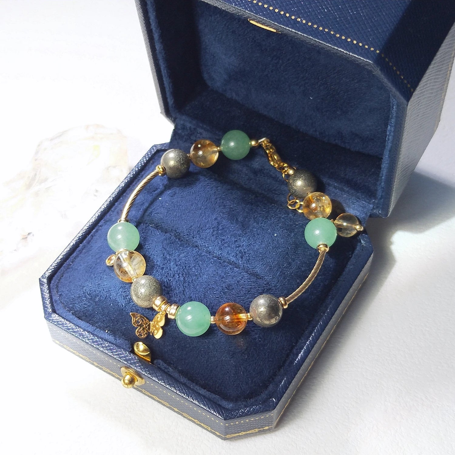Lii Ji Natural Citrine Pyrite Green Aventurine 6mm/8mm American 14K Gold Filled Charms Handmade Bracelet