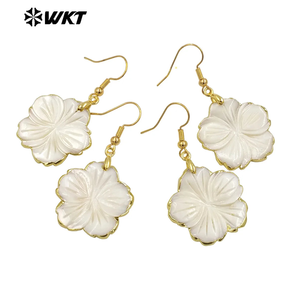 WT-MPE137 New Product Natural Shell With Flower Shape Earring With 18k Gold Plated For Women Birthday Gifts