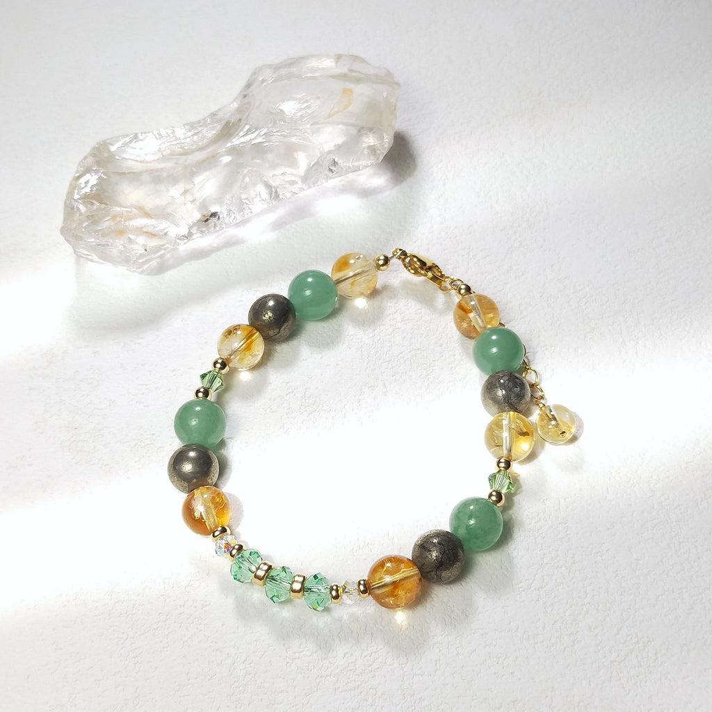 Lii Ji Natural Citrine Pyrite Green Aventurine 6mm/8mm American 14K Gold Filled Charms Handmade Bracelet