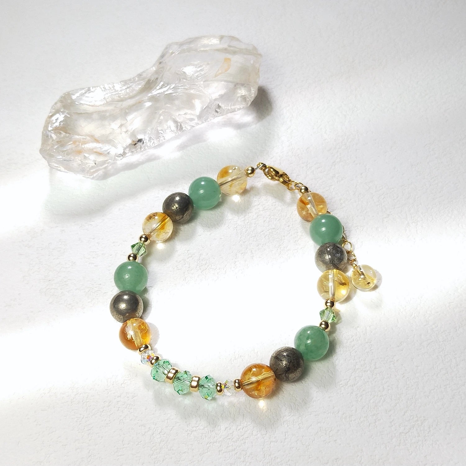 Lii Ji Natural Citrine Pyrite Green Aventurine 6mm/8mm American 14K Gold Filled Charms Handmade Bracelet